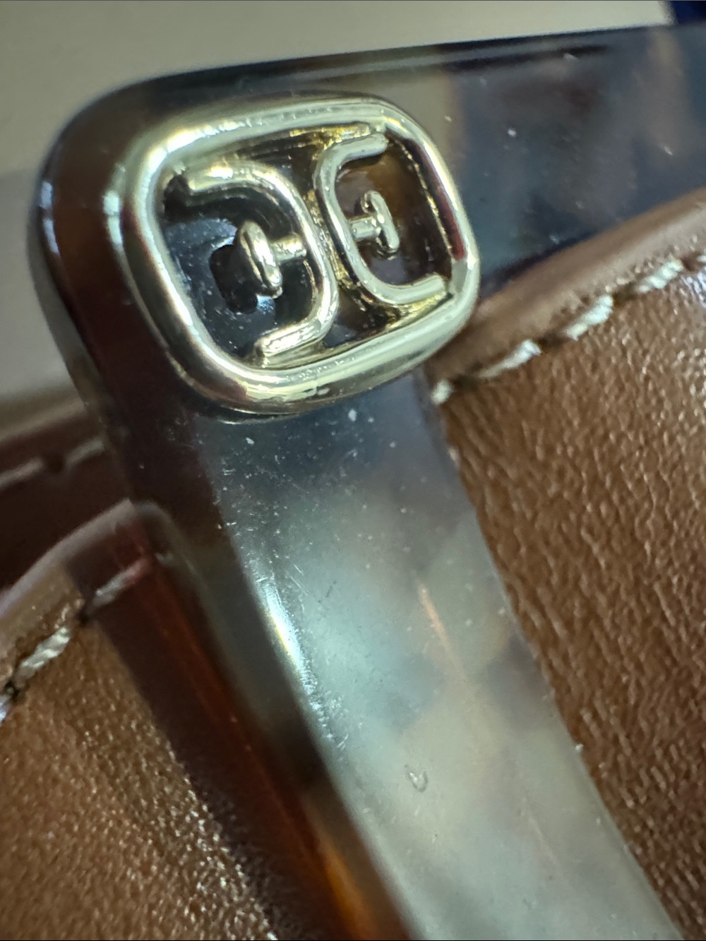 Sam Edelman Cognac Leather Slide Sandals with Tortoiseshell Buckle(12) - Picture 3 of 3
